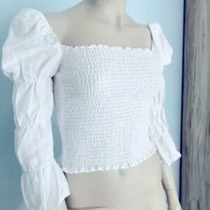 Marc New York Andrew Marc Puff Sleeve Square Neck Shirred Blouse Sz S Women